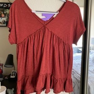 Red V-neck/Flowy Top with Ruffles